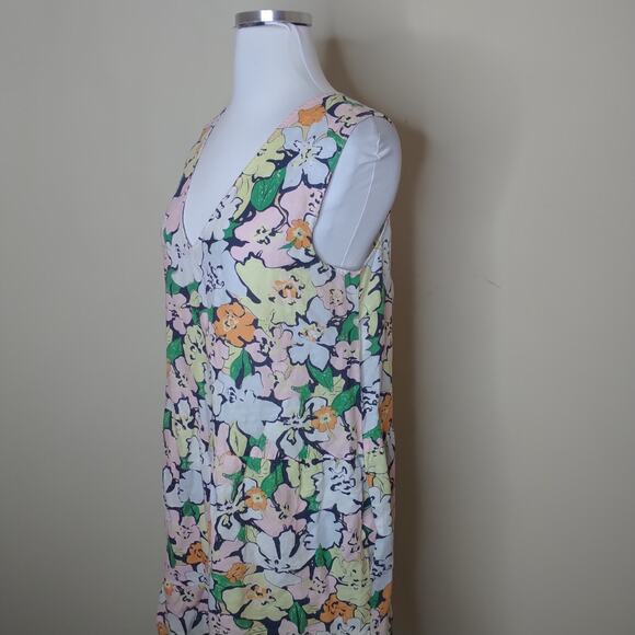 Jake's Floral Dress Linen Cotton Pockets Sleeveless - Picture 6 of 10